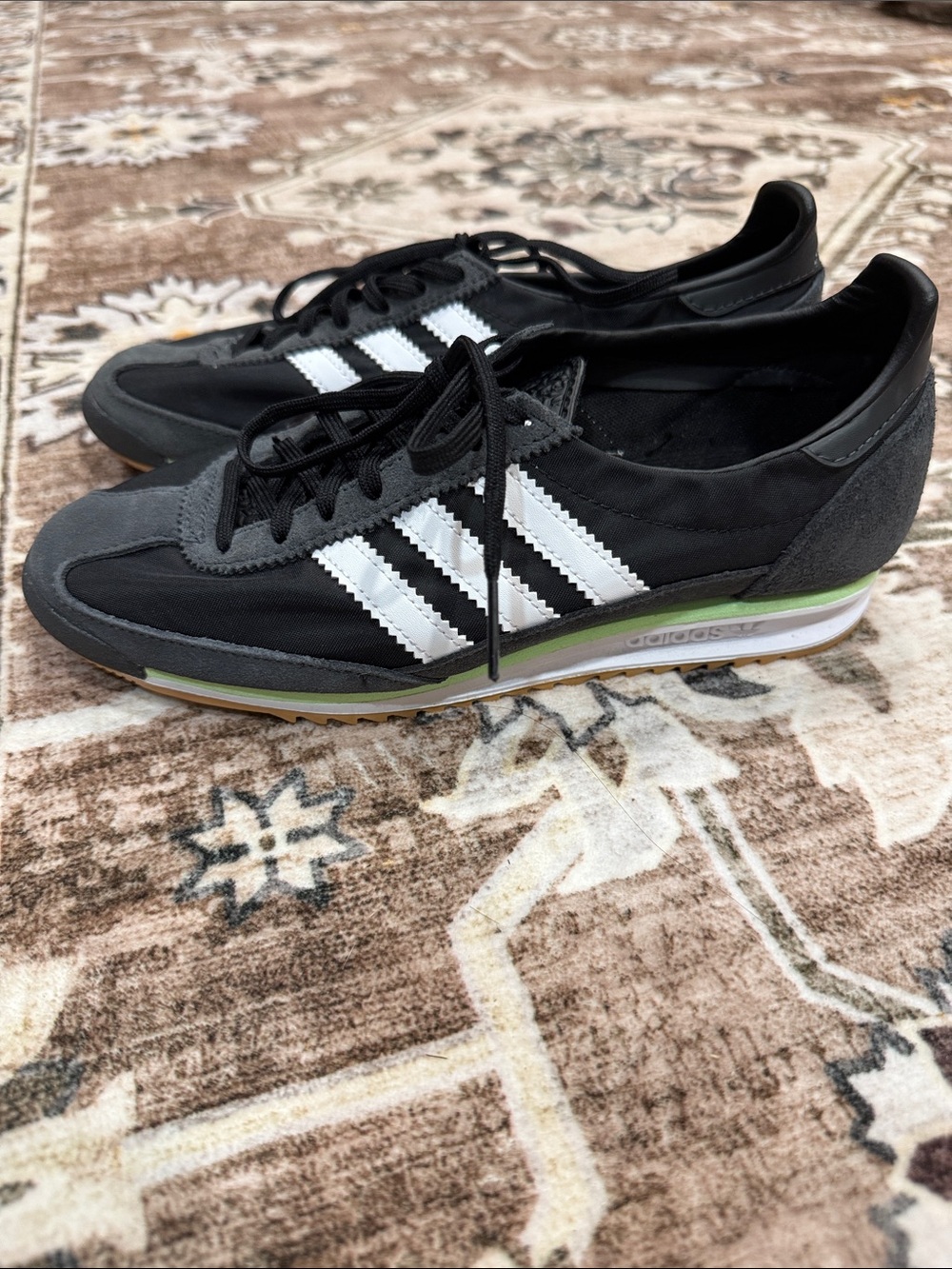 adidas Black White Athletic Sneakers with Green Stripe